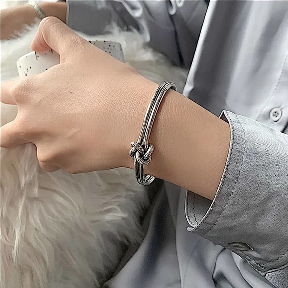 Sterling Silver Knot Bangle Cuff Bracelet Ring Matching Set - Picture 9 of 10